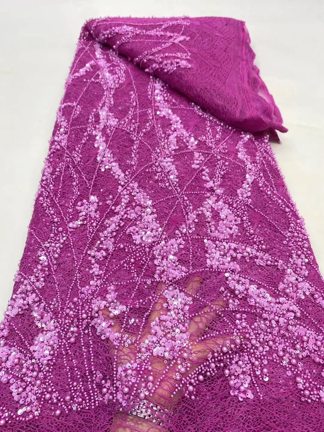 

High Quality African Gold Handmade Beaded Lace Fabirc 2025 Sewing sequins Embroidery Nigreian Lace Fabric Women Wedding