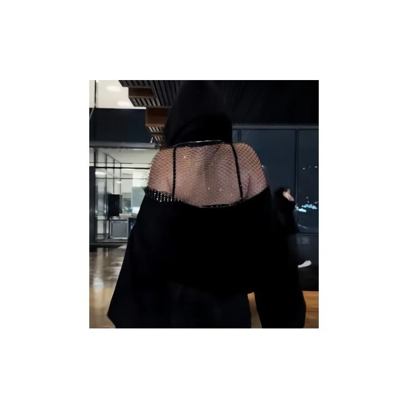 

Fashion Solid Color Backless Hollow Mesh Hoodie Sports Women's Sweater