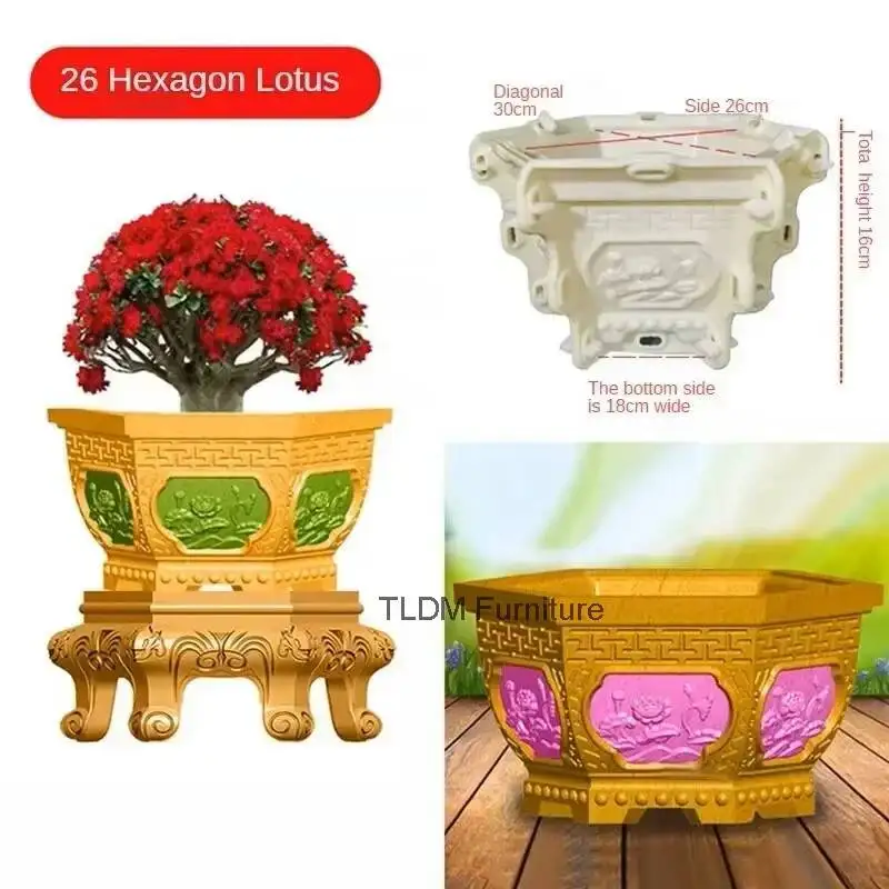 Hexagonal Plastic Garden Flower Pot Model Household Cement Flower Pot Mold Courtyard Bottom Grouting Cement Flower Pot Mold XX