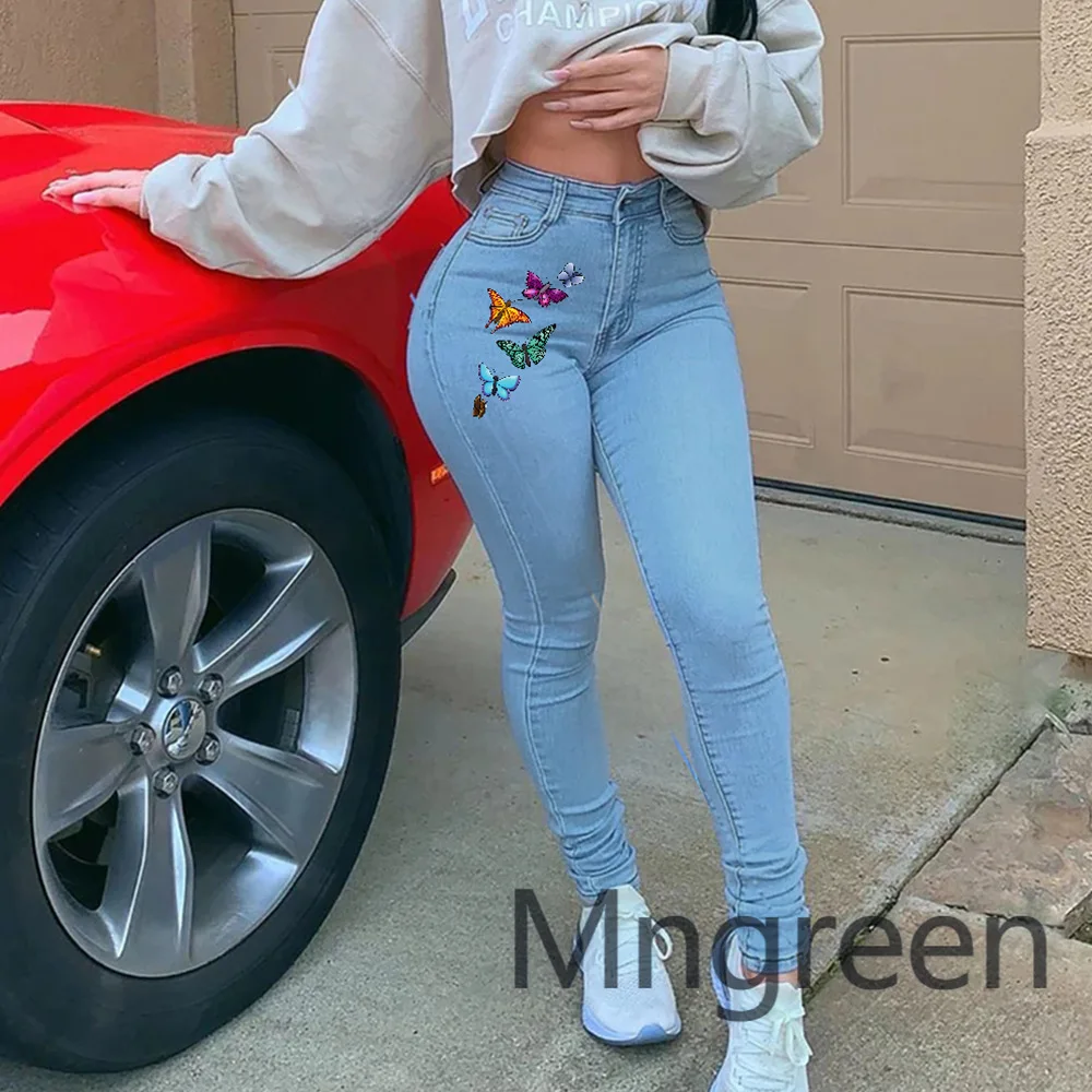 2025 nowych europejskich i amerykańskich jeansów z nadrukiem dla kobiet, jeansów dla kobiet z wysokim stanem, seksownych legginsów