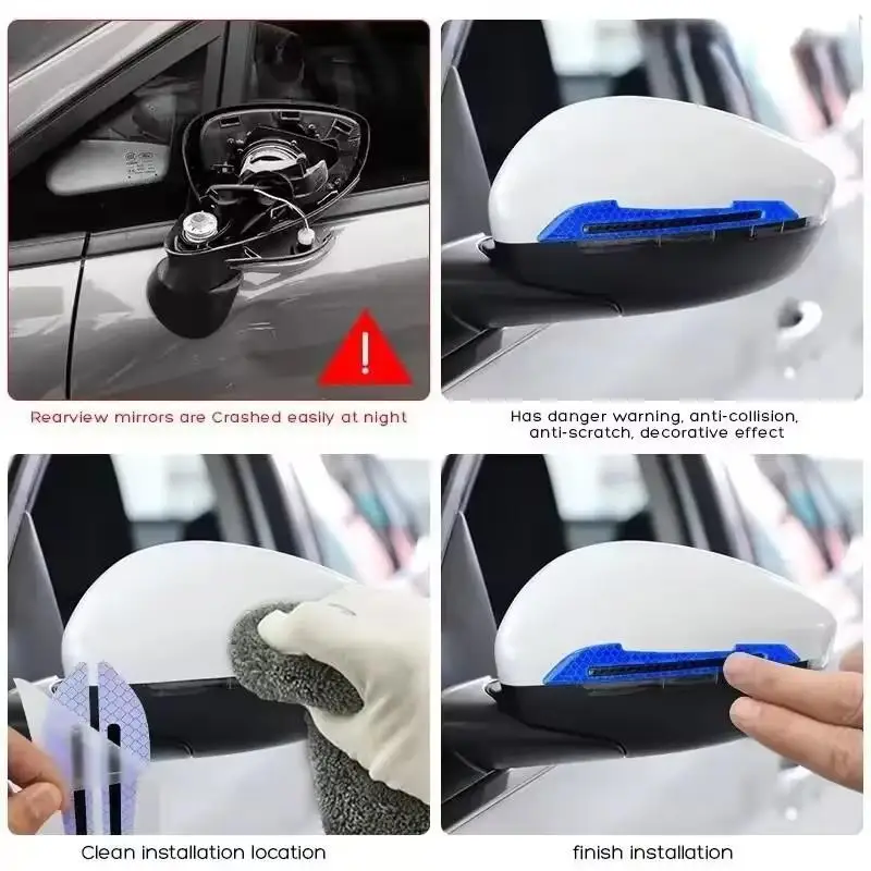 

2Pcs Door Bumper Strip Reflective Car Mirrors Anti Scratch Protection Stickers Car Rearview Mirror Warning Stickers