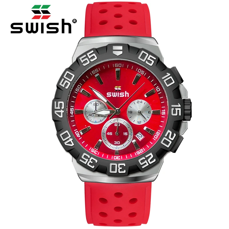 SWISH Relogio Masculino Men Silicone Quartz Red Watches Top Brand Luxury Sport Wrist Men Watch Male Chronograph Clock 24 Hours