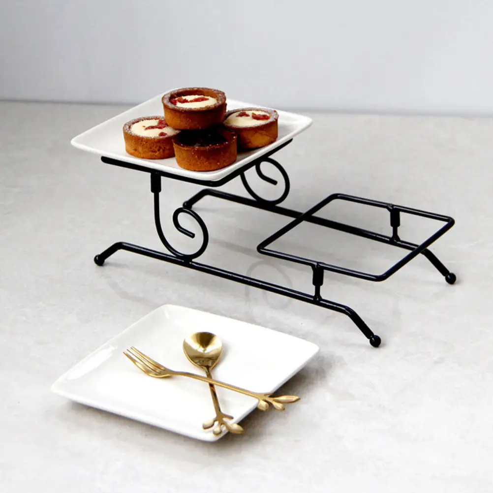 

Набор из 2-х уровневых подставок для торта, керамический поднос для фруктов, съемная железная подставка, органайзер для конфет и закусок для вечеринок, поднос для сладостей
