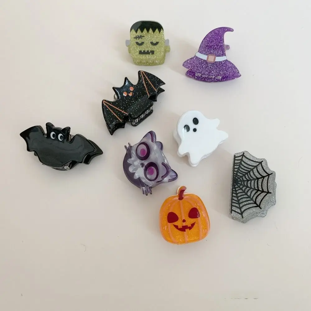 Unique Pumpkin Halloween Mini Grab Clip Bat Small Spooky Hair Claw Acrylic Headdress Halloween Hairpin Girls