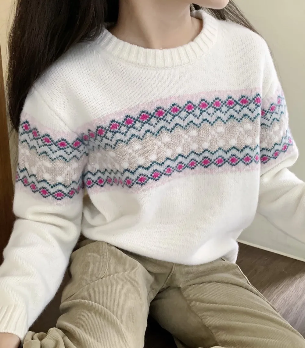 baby Clothes British style basic minimalist sweater Round neck knitted pullover sweater Cherry patterned sweater