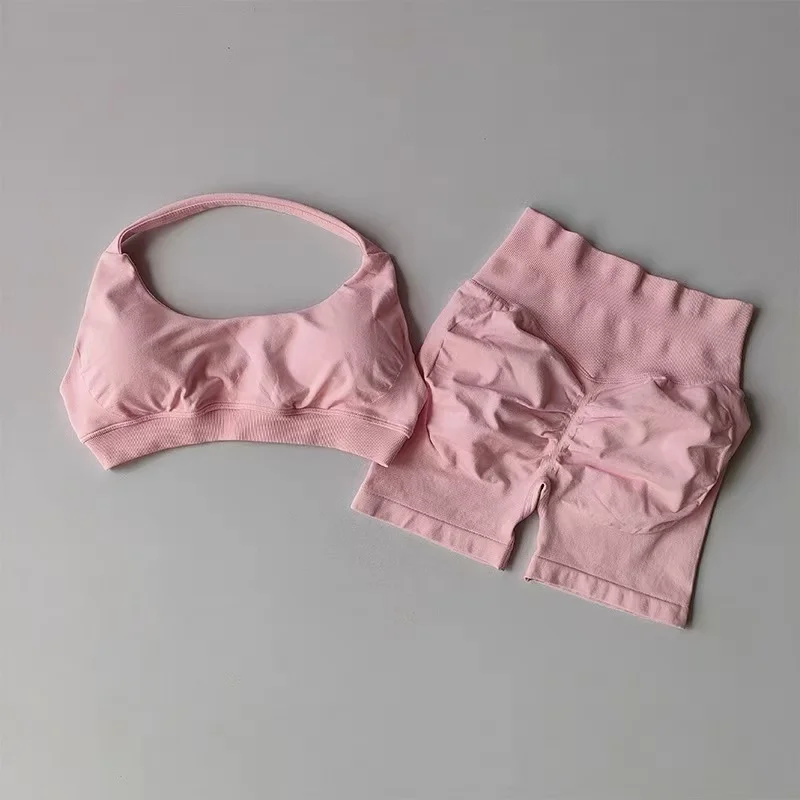 Damen 2-teiliges Set: Push-Up-Sport-BH mit Polsterung und Yoga-Shorts, schnelltrocknend, für Fitness, Training, Pilates, Sportliches Yoga-Top – Detail 17