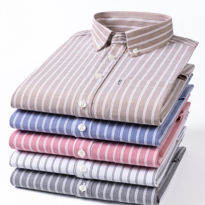 

Classic Striped Solid Color White Work Shirts Man Long Sleeve Cotton 100 Casual 4XL Man Shirt Longsleeve Shirt for Men Slim Fit