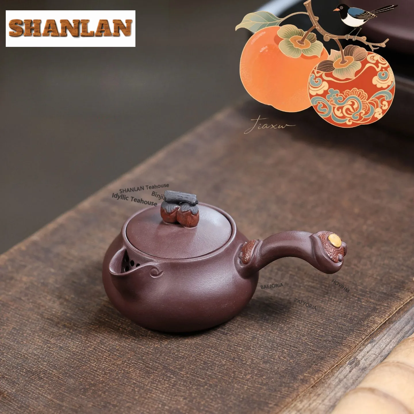 

210ml Luxury Yixing Purple Clay Teapots Handmade Persimmon Side Handle Pot Raw Ore Mud Kettle Zisha Teaset Tea Items Ornaments