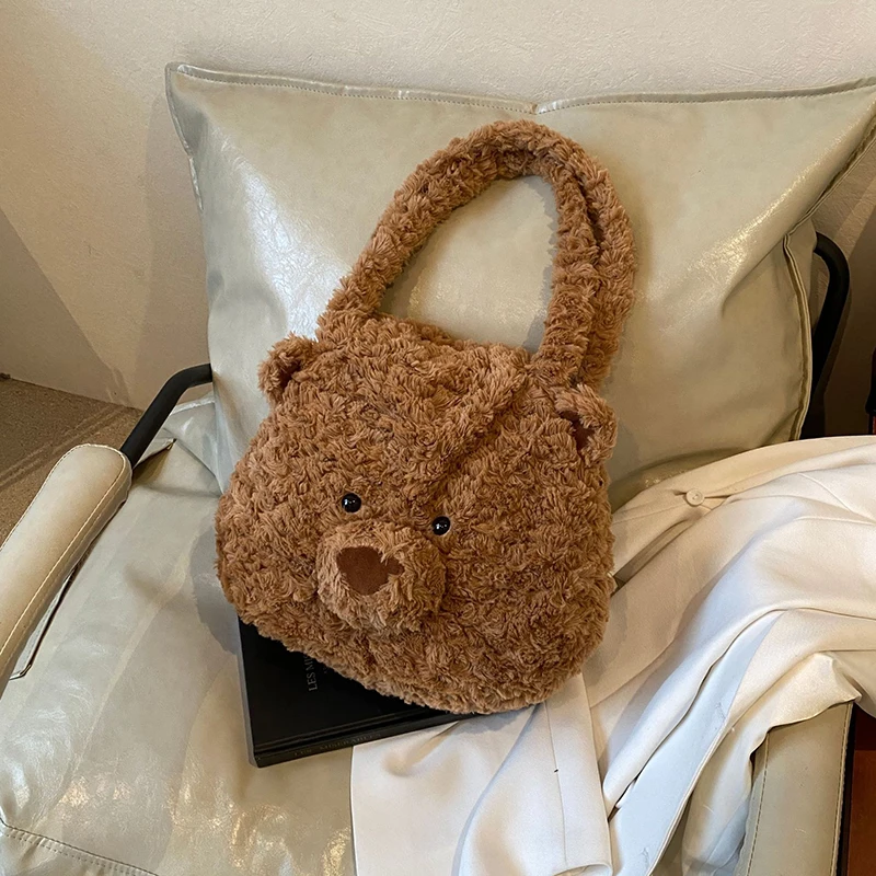 New Cute Bear Crossbody Bag Fun Cute Animal Large Capacity Shoulder Bag Girls Lovely Bear Head Plush Toy Doll Bag Prezent urodzinowy