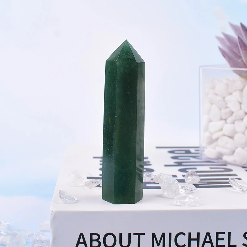 1 Stück 50–80 mm natürlicher grüner Aventurin, gepöpfter Kristallpunkt, Heilstein, sechseckige Prismen, Obelisk für Heimdekoration