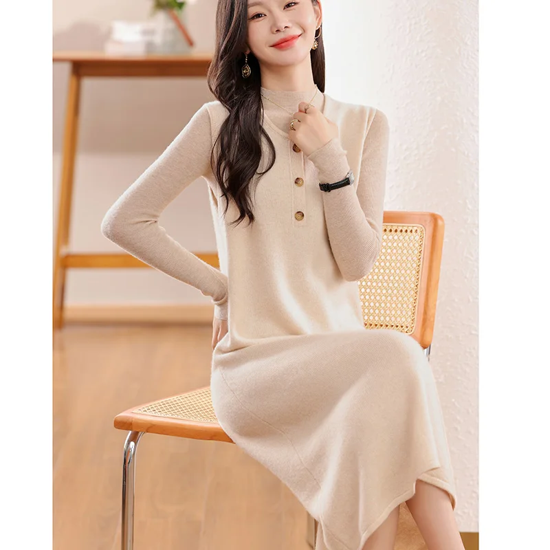 

100% wool women's knitted vest, long, round neck, buttons, fashionable, popular, new autumn and winter 2024