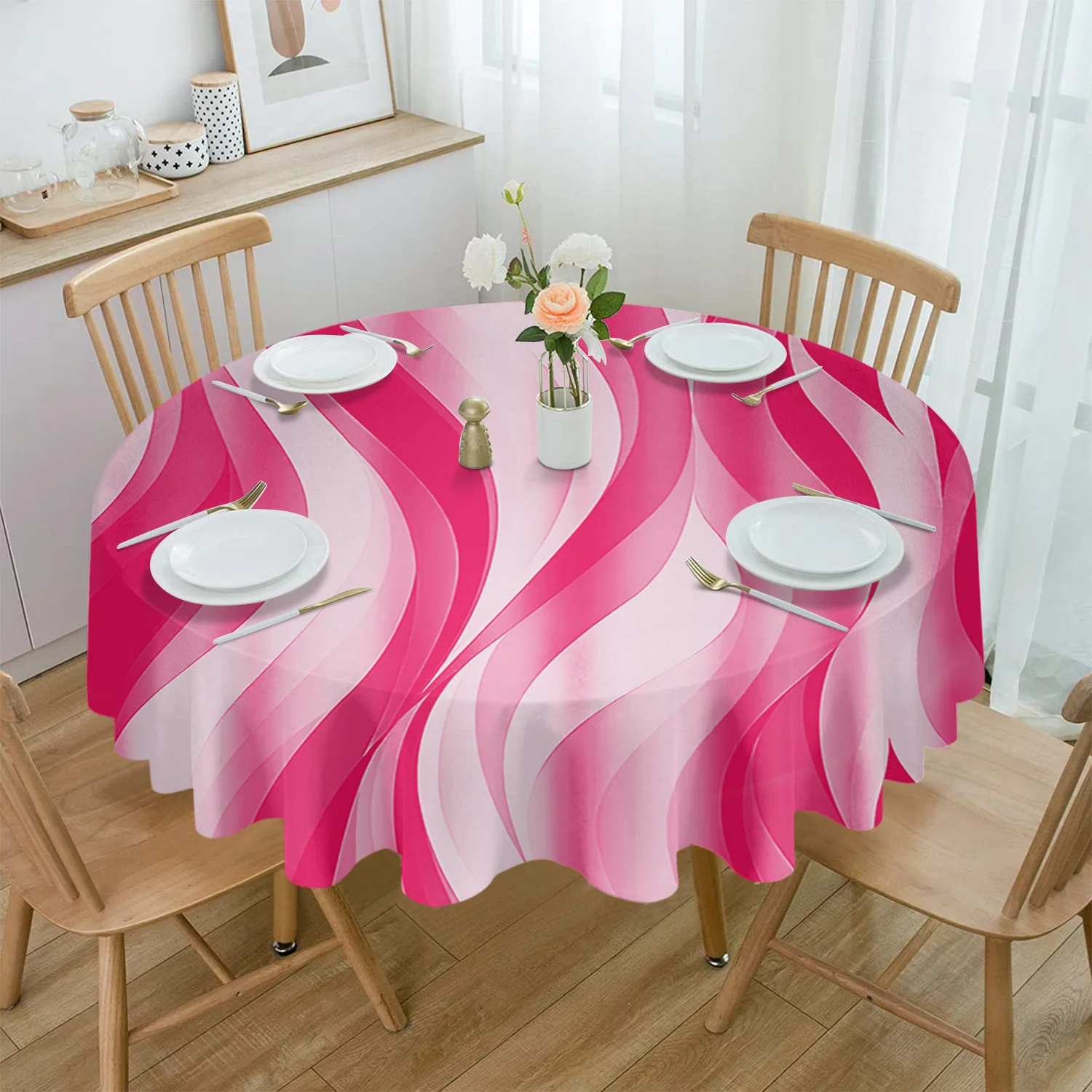 Abstract Gradient Distorted Magenta Waterproof Tablecloth Table Decoration Wedding Home Kitchen Dining Room Round Table Cover