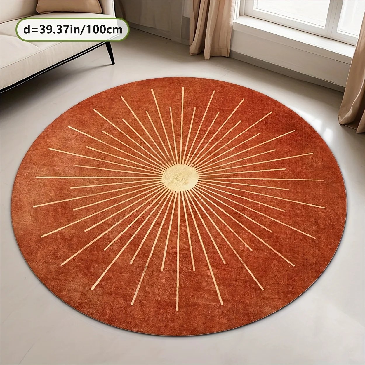 Flannel Printed Round Rug With Sunburst Design For Home Decor Soft Floor Mat Modern Art Theme Boho Style