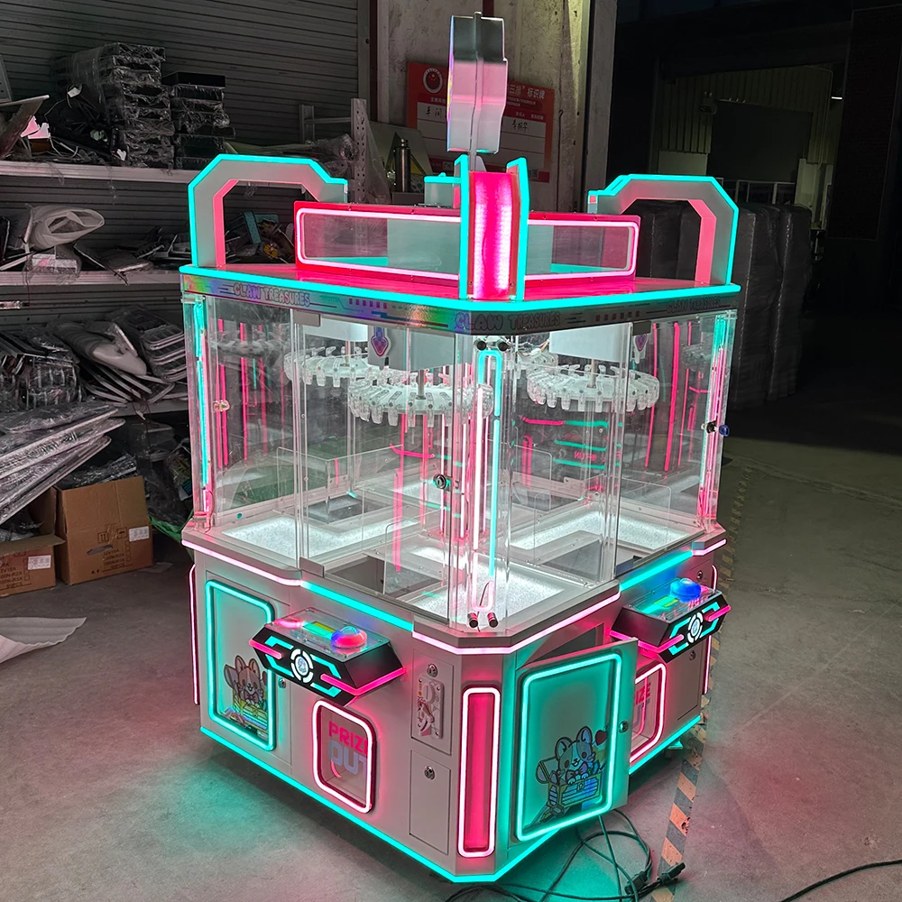 Amusement Park Game Gifts 4 Player Coin Operated Candy Grabber Claw Crane With Led Lights for Sale
