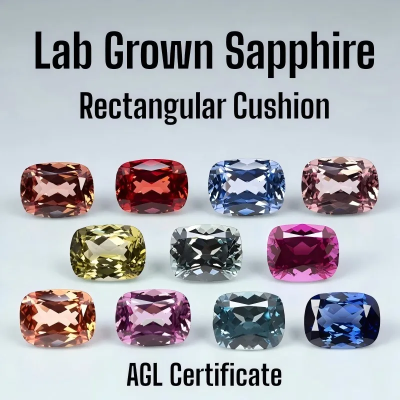 

Rectangular Cushion Shape Lab Grown Sapphire Multiple Color Gemstone for Jewelry Setting Custom Design Selectable Certificate