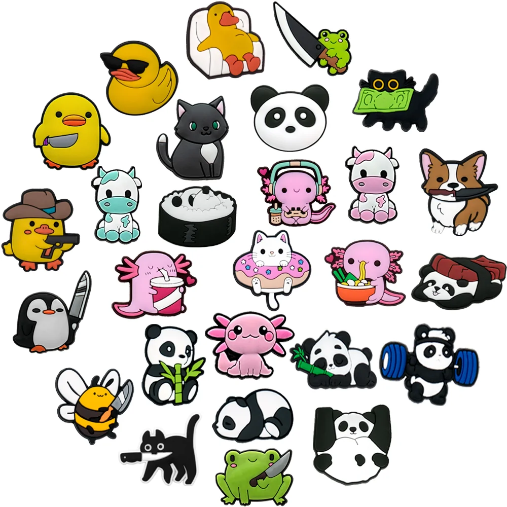 Trendy Duck and Cow Shoe Charms for Girls, Salamander Panda Shoe Charms, Frog and Bee Sandal Clog Buckles