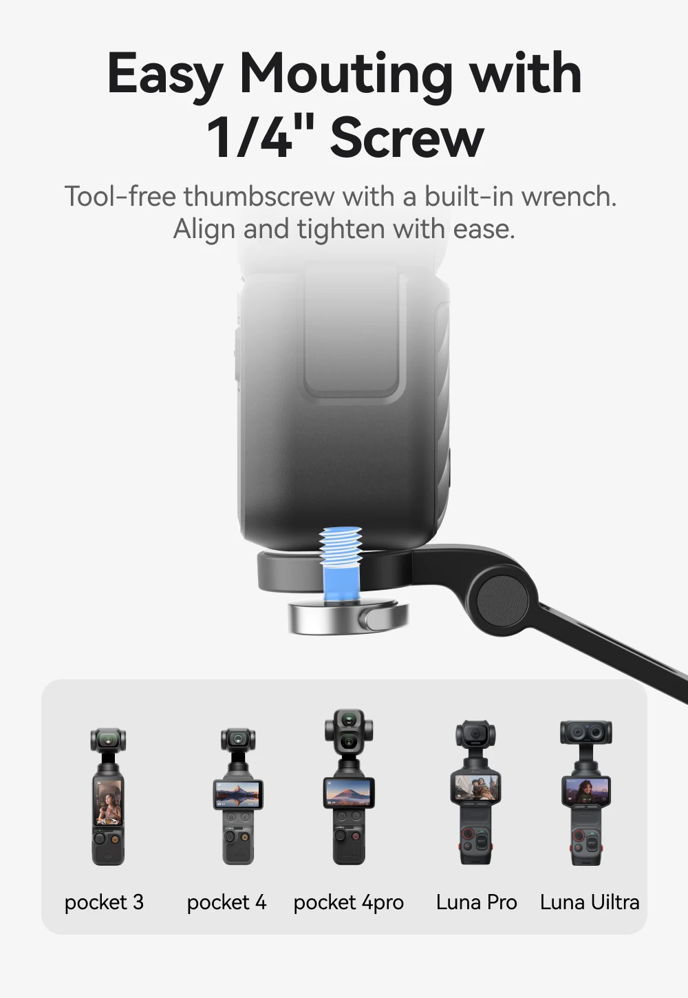 TELESIN Gimbal-Kamera-Nackenhalterung für DJI Osmo Pocket 3/4/4 Pro Luna Pro/Ultra, freihändiger POV-Brustgurt-Halter mit 1/4-Zoll-Schraube – Detail 10