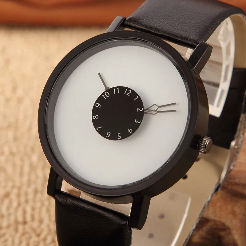 Populair Nieuw Concept Persoonlijkheid Reverse Pointer Vrouwen En Man Horloge Versie Eenvoudig Zwart Wit Paar Riem Quartz Polshorloge