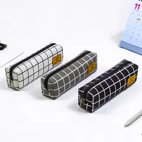 1 pc plaid pencil case, grid pattern style pencil pouch, stylish and portable school supplies, back to school must-have