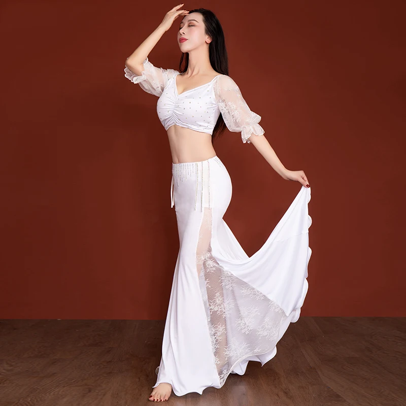 

Костюм для танца живота, простая женская одежда, высококачественное кружевное платье с короткими рукавами для танца самбы, платье для выступлений