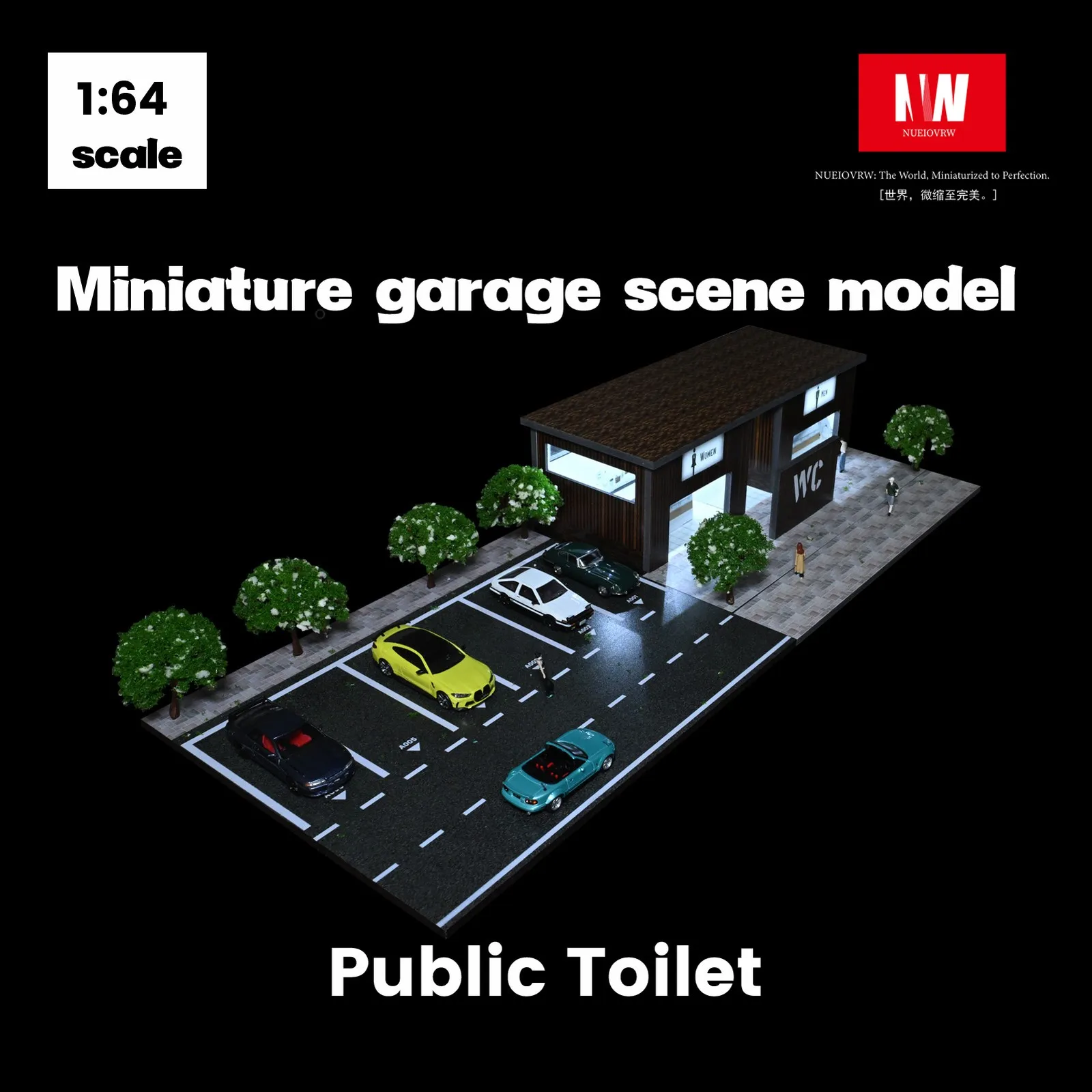 Diorama 1:64 modelo de garaje de inodoro iluminación LED tricolor ciudad calle escena estacionamiento vitrina modelo de juguete