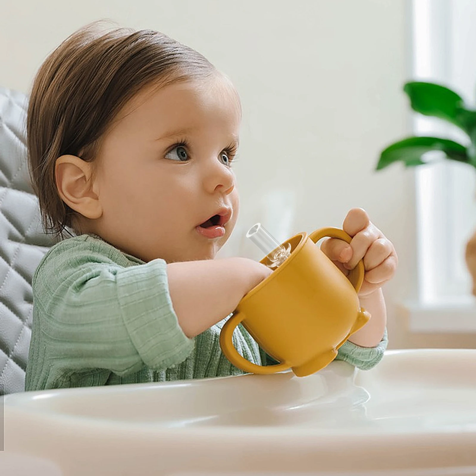 

10Pcs Reusable Silicone Straw Tips for Sippy Cups Clear Long Nozzle Replacement Childrens Drinking Cup Accessories Soft on Gums