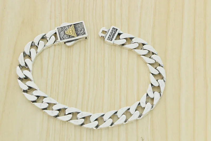 Men's sterling silver domineering full vision of God's eye personalized silver bracelet Fashion trend retro S925 Thai silver han