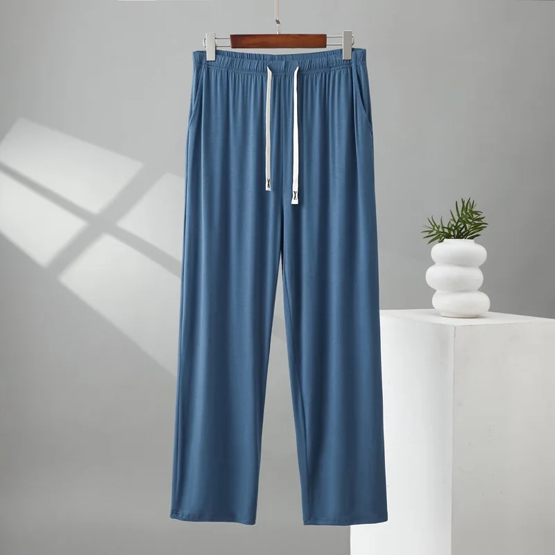 Men's Plus Size Loungewear Pants Summer Thin Solid Color Loose Casual Minimalist Outer Wearable Pants with Pockets Pajamas