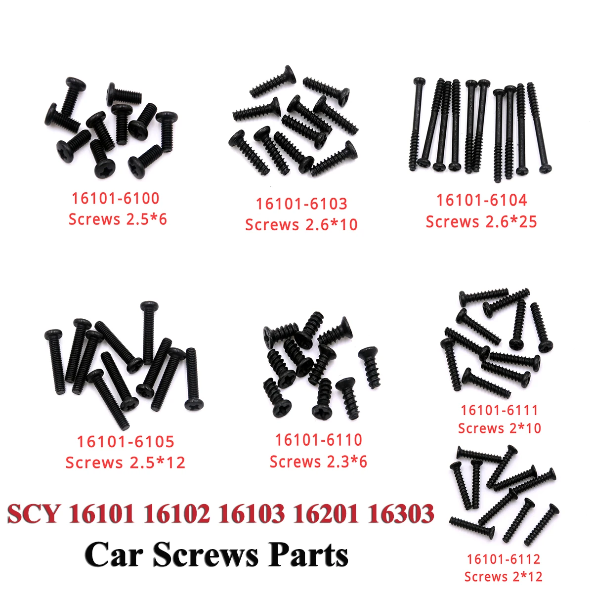 Parafusos das peças sobresselentes do carro de RC, SCY 16101, 16102, 16103, 16201, 16303, 16101-6104, 16101-6105, 16101-6100, 16101-6110, 16101-6111, 16101-6112