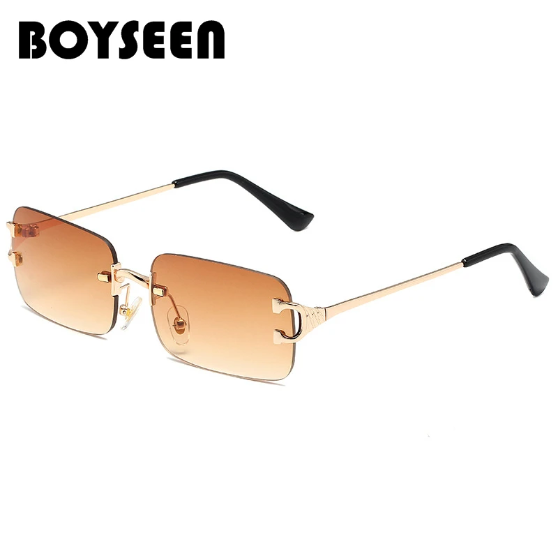 BOYSEEN Retro Rimless Sunglasses Women Metal Small Square Gold Frame Men Sun Glasses Brand Design Eyewear UV400