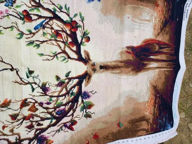 Handmade Cross Embroidery New Facai Lu Tong Lu 140 * 98 Famous Painting Fulu Xuan Guan Painting Finished Vertical Print