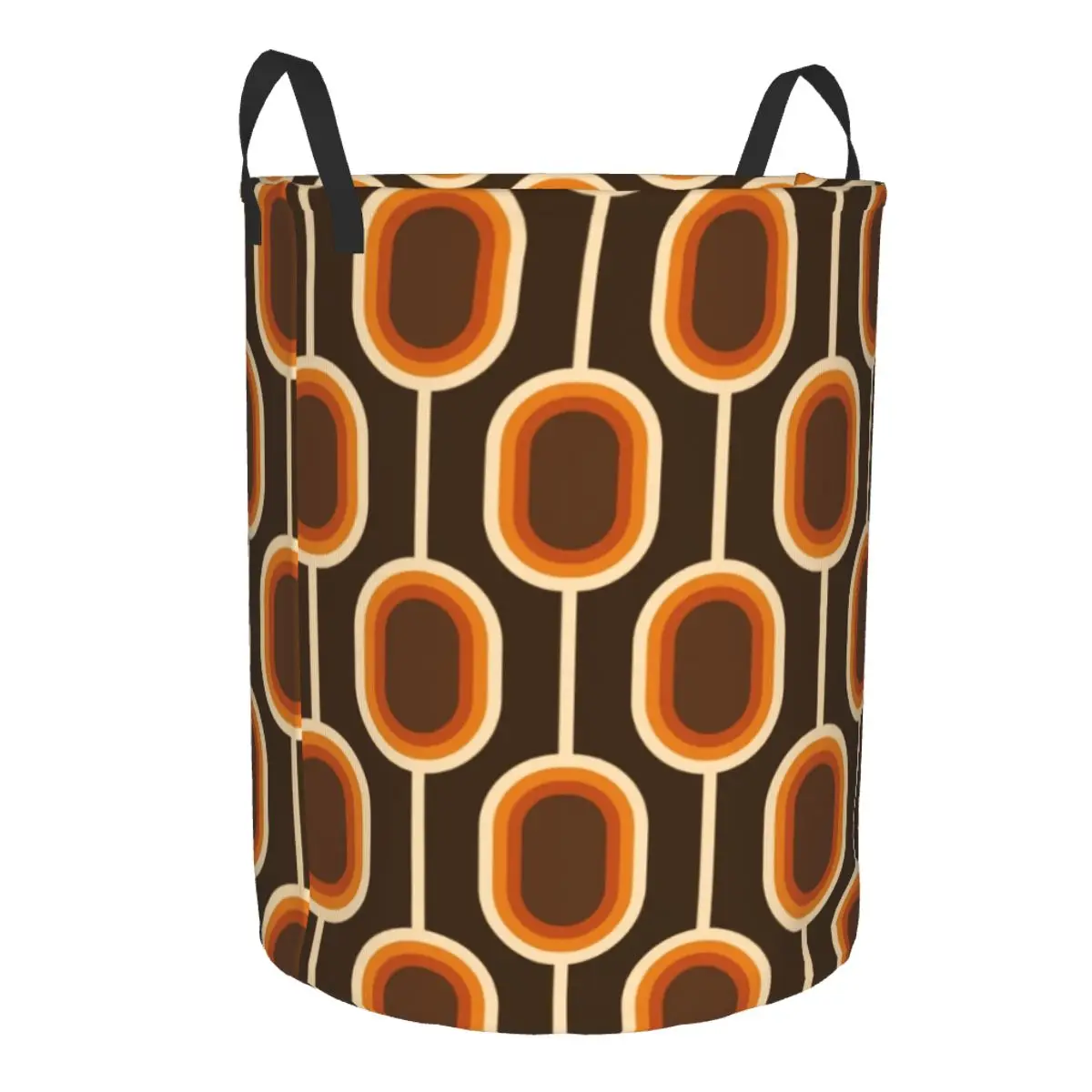 Custom 70s Pattern Orange And Brown Connected Nodes Laundry Hamper Large Clothes Storage Basket Colorful  Toy for Boy Gir