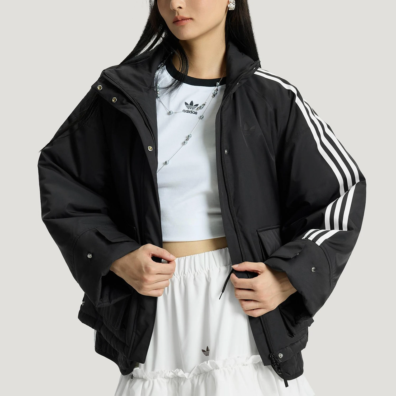 Adidas genuine clover women's standing collar warm sports loose cotton clothing KS5330