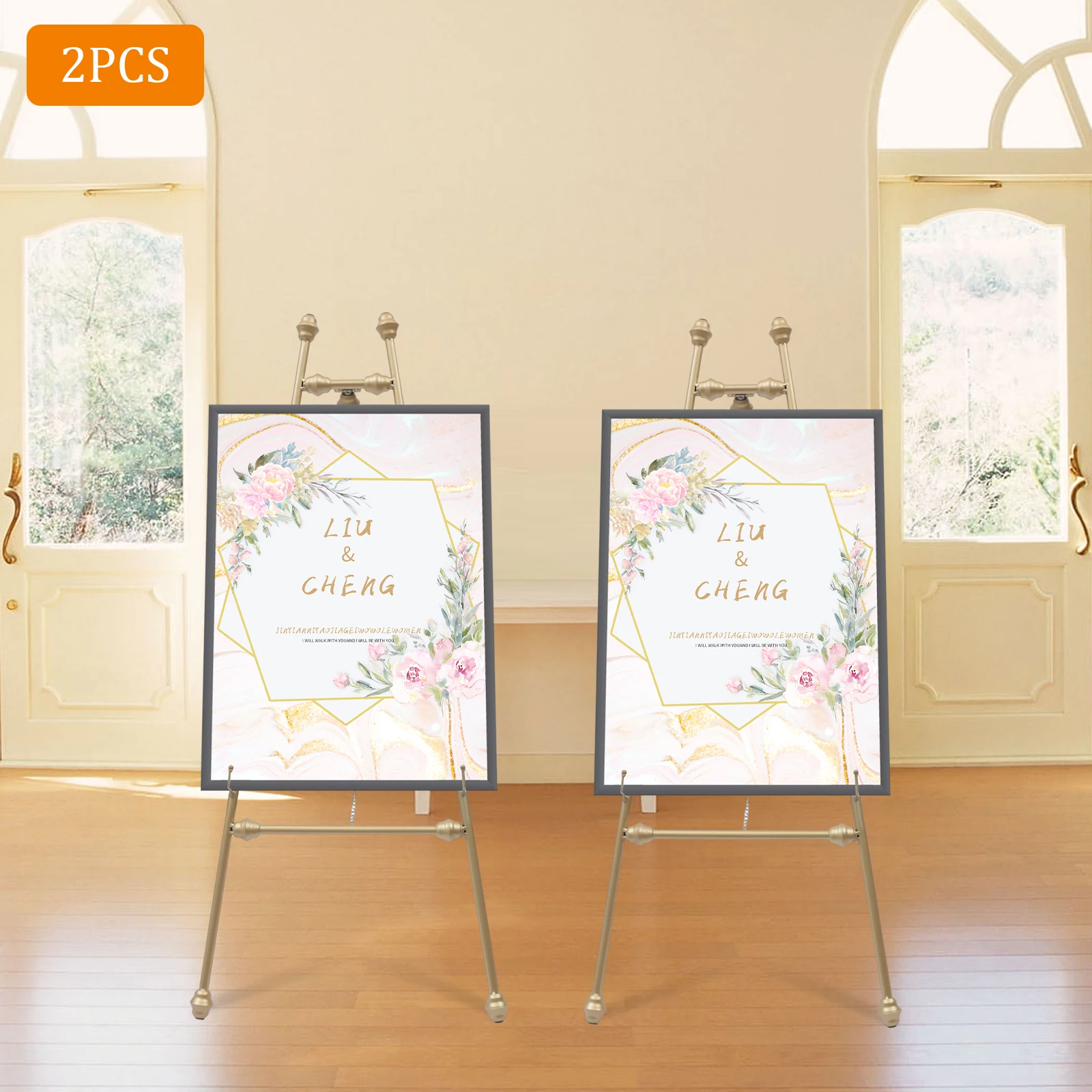 

46.5" Easel Stand 2Pcs Gold Floor Easel Stand tall, Adjustable Wedding Shops Display Rack Drawing Poster Display Stand