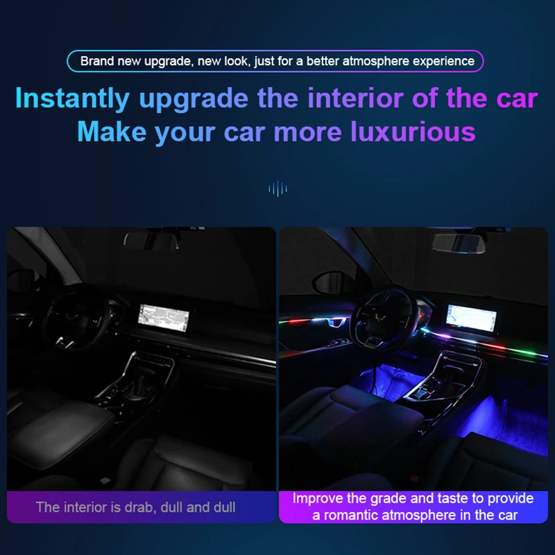 Full Color Streamer Car Ambient Lights Universal APP Control 64 Colors RGB LED Interior Hidden Acrylic Atmosphere Lamp Strip