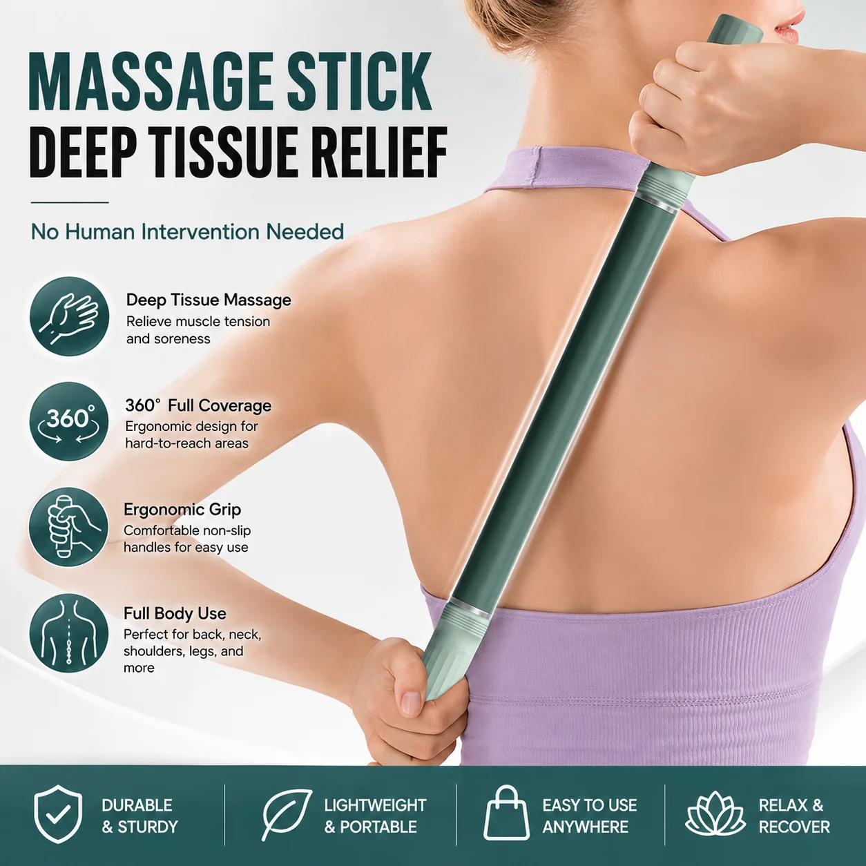 Massage Stick Portable Roller, Handheld, Deep Tissue Foam Roller, Body Massage and Myofascial Release Tool for Legs, Neck, Calve