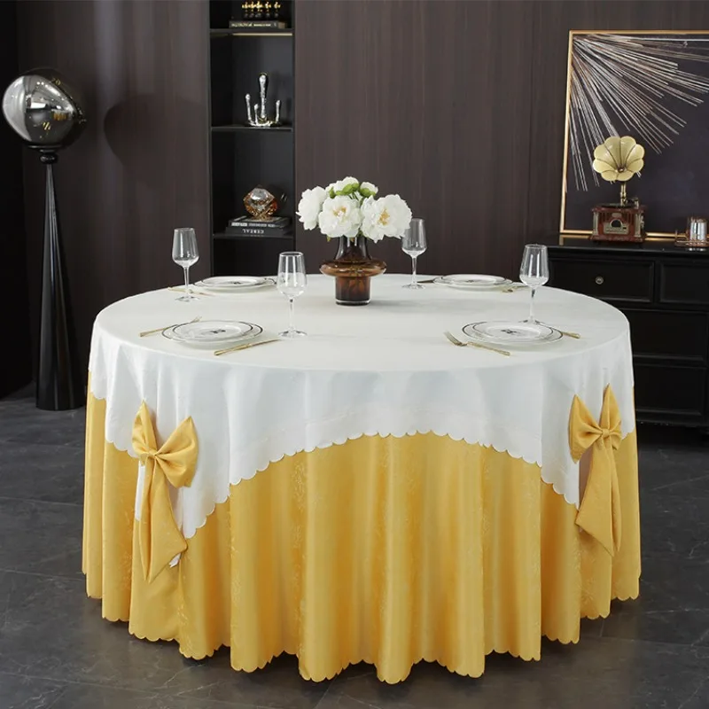 

European Style Two-color Spliced Bow Light Luxury High-end Tablecloth Banquet Hotel Tablecloth Dining Table Fabric