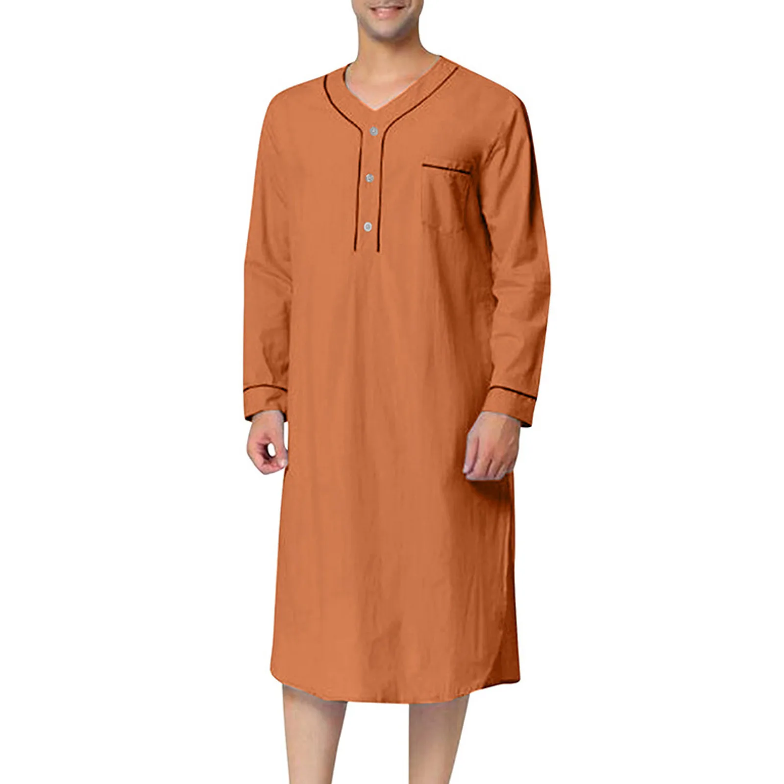 Neue männer Pyjamas Casual Langarm V-ausschnitt Pyjamas Mode Lose Fit Einfarbig Hohe Qualität Nachthemd Komfortable Homewear – Detail 19