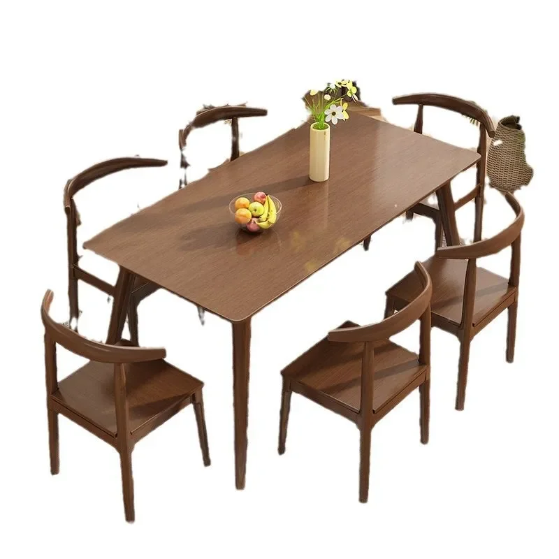 Solid Wood Rectangular Dining Table Set with Simple Walnut Finish Chairs Small Apartment Household Square Eating Table Combo