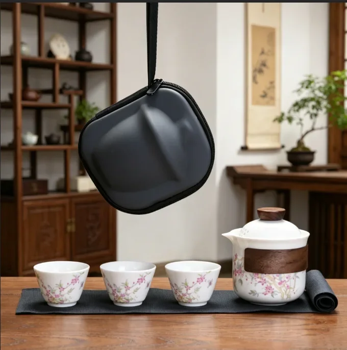 Travel Tea Set Quick Cup One Pot Three or Four Cups Outdoor Tea Ceremony Set Luxury Camping Portable Set Business Companion Gift