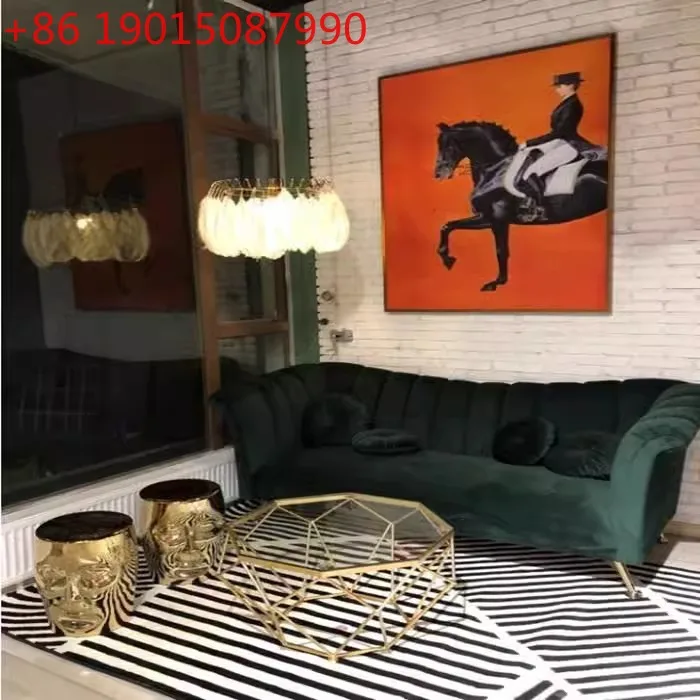 

Modern light luxury living room velvet fabric sofa creative metal foot curved clothing store sofa