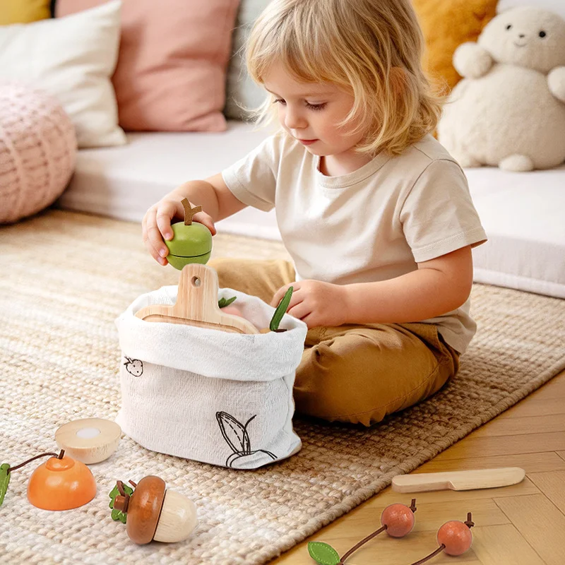 

Kids Pretend Play Cutting Fruit Vegetable Wooden Toy, Educational Magic Cutting Play Food Puzzle Toy for Boys Girls