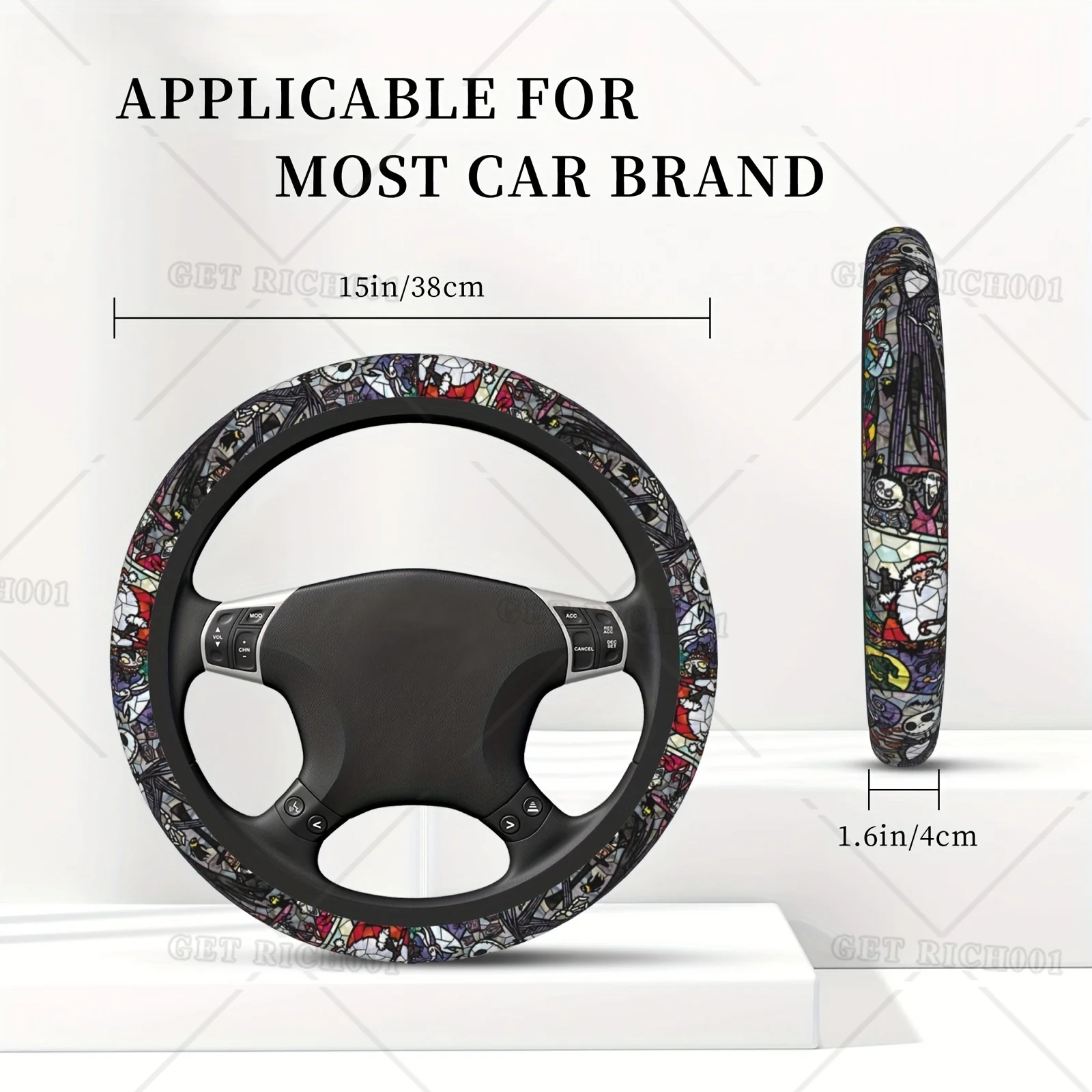 Cartoon Christmas Steering Wheel Cover Universal 15 Inch for Men Christmas Car Accessories Xmas Steering Wheel Cover One Size