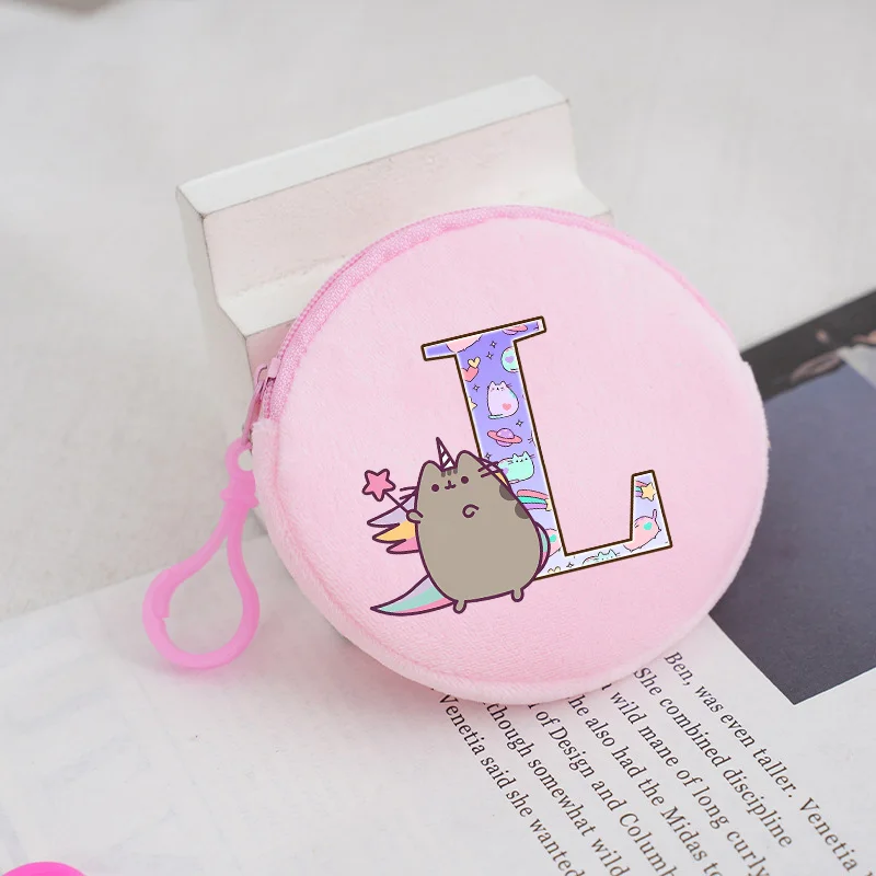 Pusheen Coin Purse Cute Cartoon Plush Wallet Letter Printed Round Zipper Small Storage Bags Kid Keychain Accessories Bag Pendant