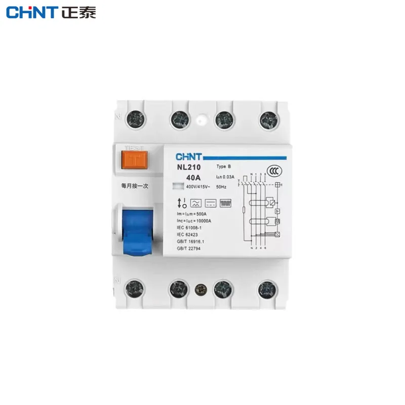 

CHINT NL210 TypeB RCCB 3P+N 1P+N 63A 40A 25A 30MA Электрический выключатель утечки Защита остаточного тока для зарядки электромобилей RCCB RCBO