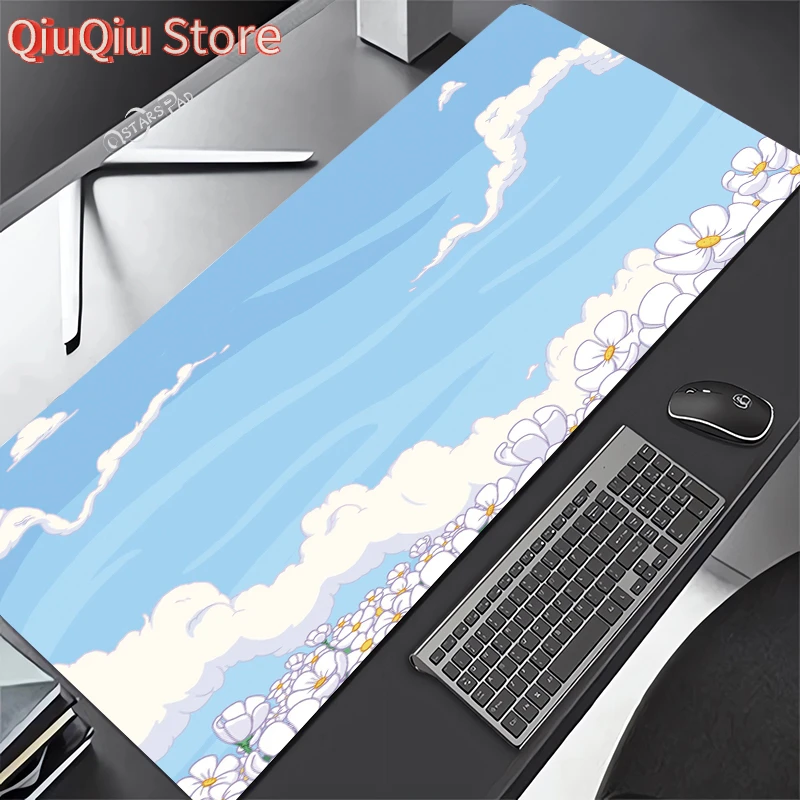 Pink XL Large Writing Desk Mats Blue Clouds Sky Laptop Mousepad Kawaii Mouse Pad Gaming Deskpad for Office Home Gamer