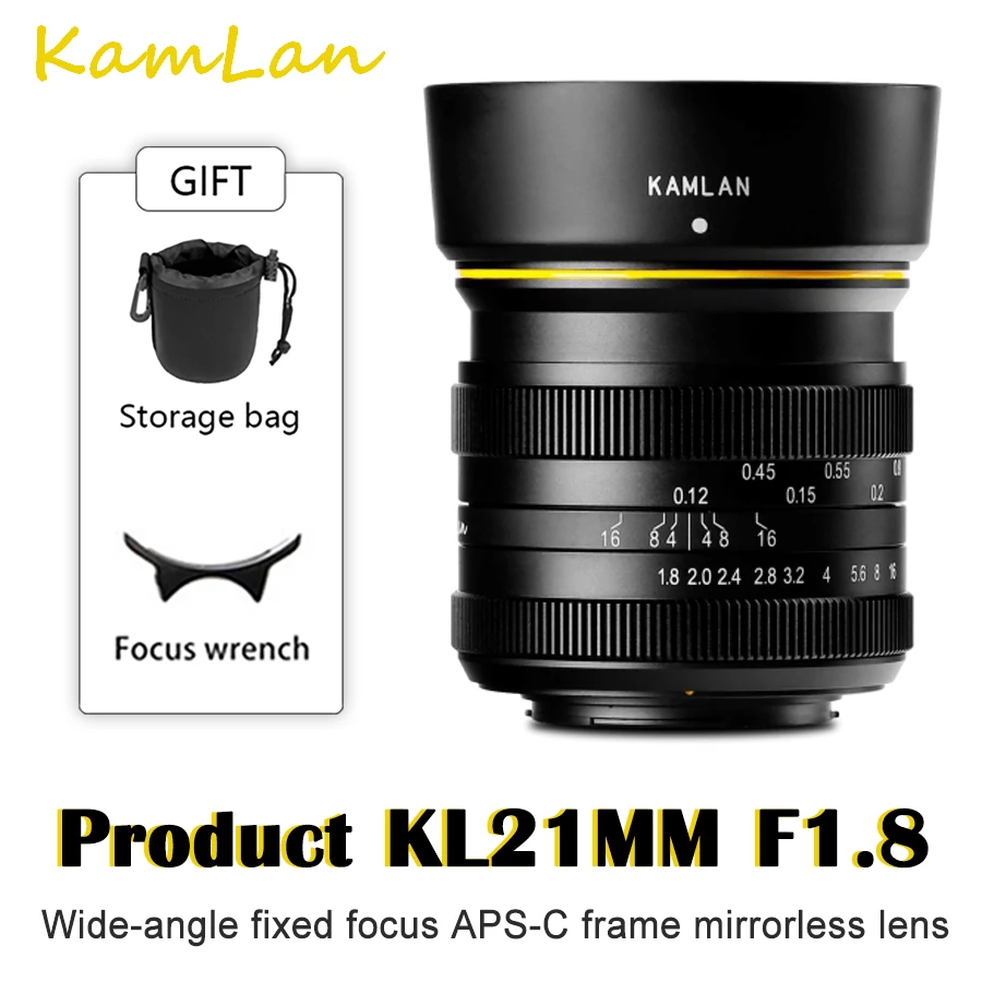 

Kamlan 21mm F1.8 Portable Waterproof Mirrorless Camera Manual Fix Focus Prime Lens for Canon EOS-M / Sony E / Fuji FX / M4/3