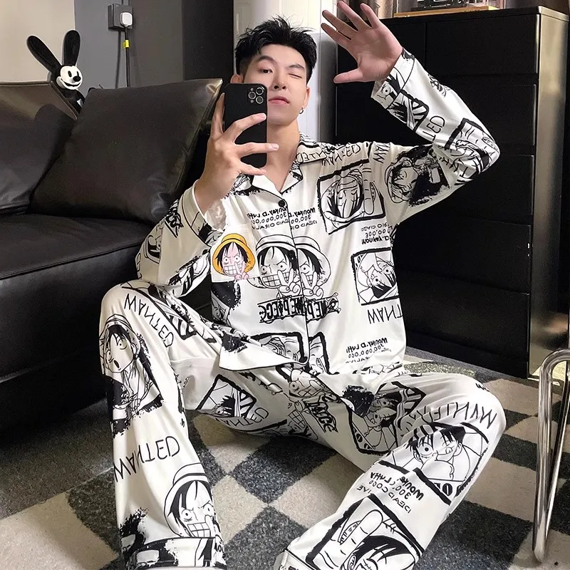 

Kawaii One Piece Monkey D. Luffy Uzumakipajamas Cute Anime One Piece Long-Sleeved Men Sleepwear Cartoon Men Pajamas Sets Gifts