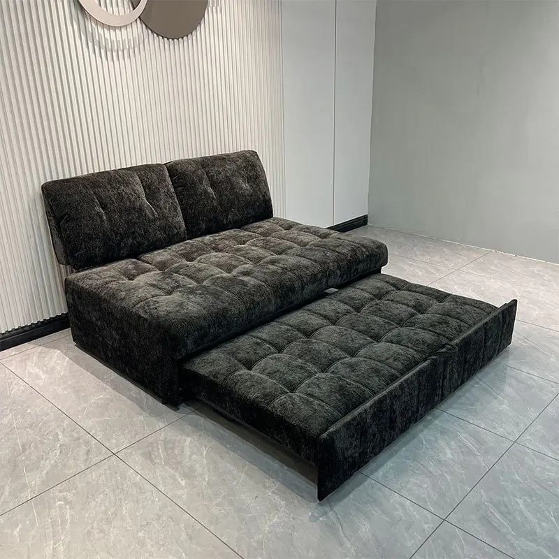 Small apartment, sofa bed, black, living room, no armrests, straight row, push-pull