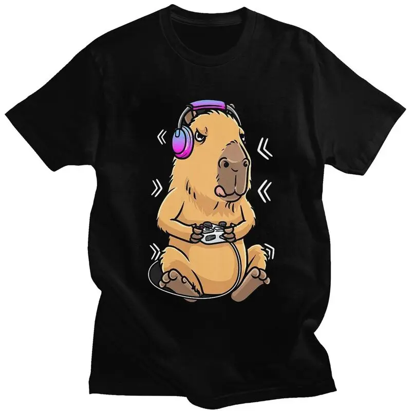 Custom Capybara Giant Cavy Rodent Gamer Gaming T Shirt for Men Pure Cotton Tshirt Leisure Tees T-shirt Clothing